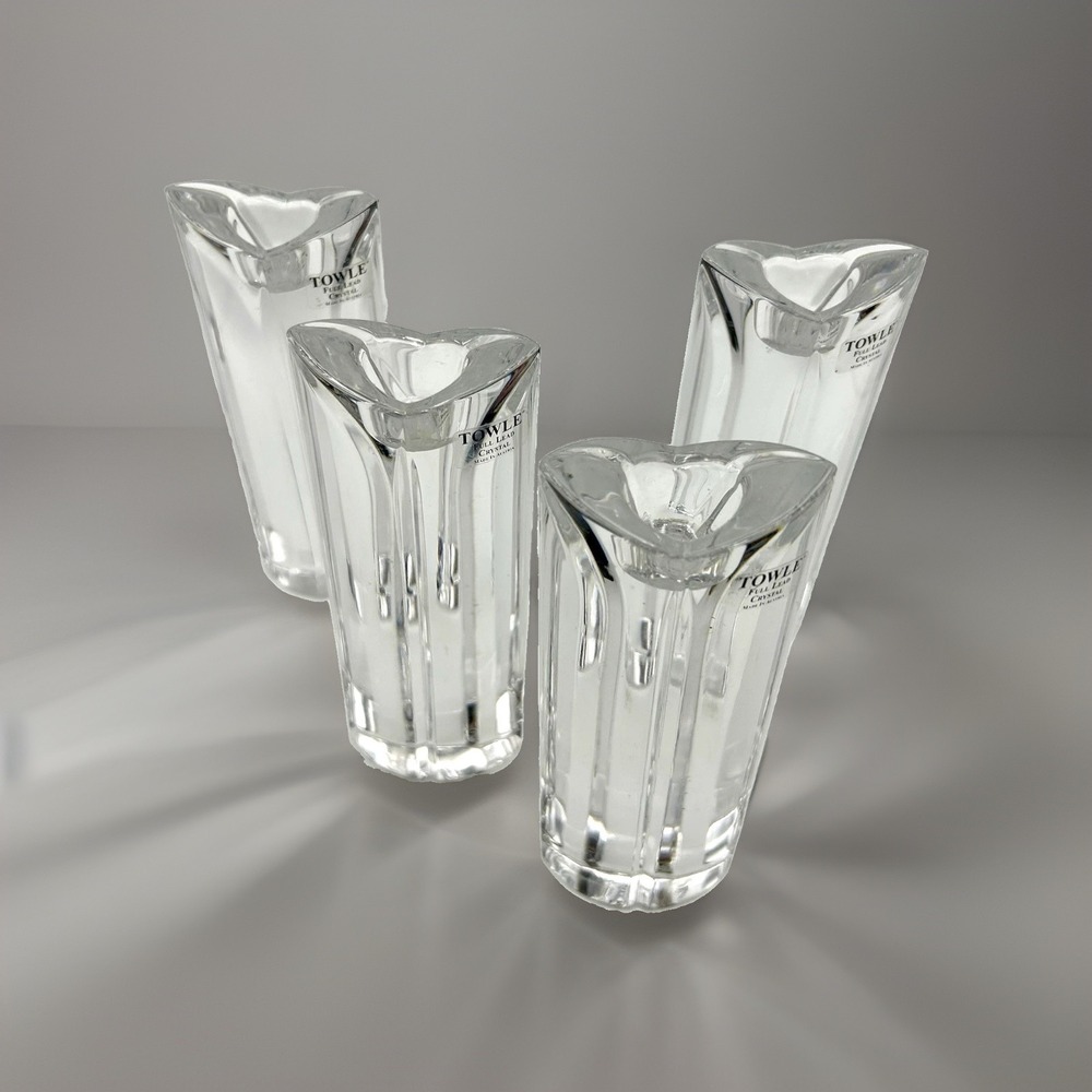 Vtg Towle Full Lead Crystal Candle Holders Set of 4 Heavy Art Deco Austria 6in
